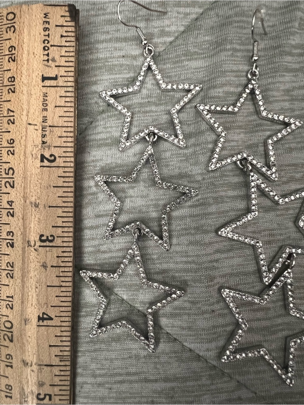 Paparazzi Silver Rhinestone Star Drop Earrings